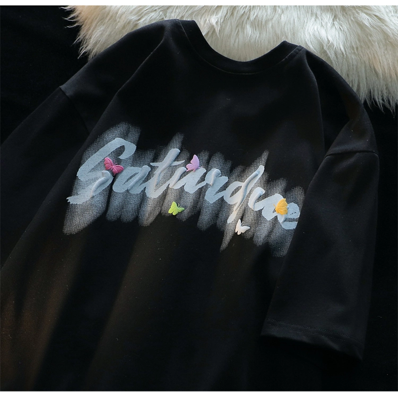 【逃離地球シリーズ】Tシャツ 半袖 蝶々 デザイン トップス 2色 男女兼用 メンズ レディース 可愛い 夏服