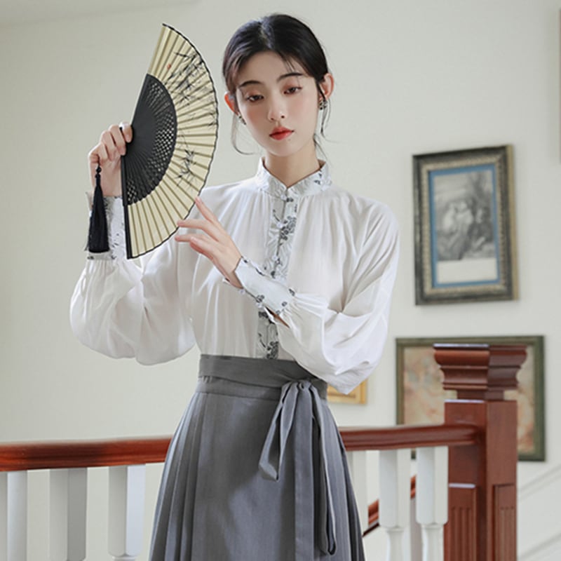 【WUJIAシリーズ】チャイナ風長袖シャツ トップス 漢元素 夏服 気質アップ S M L 切り替え
