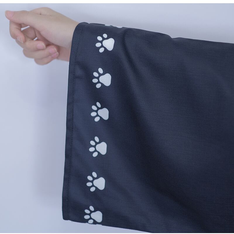 【倉寶兒屋シリーズ】チャイナ風法被 猫柄プリント 夏服 薄手 ブラック ライトグレー 2色