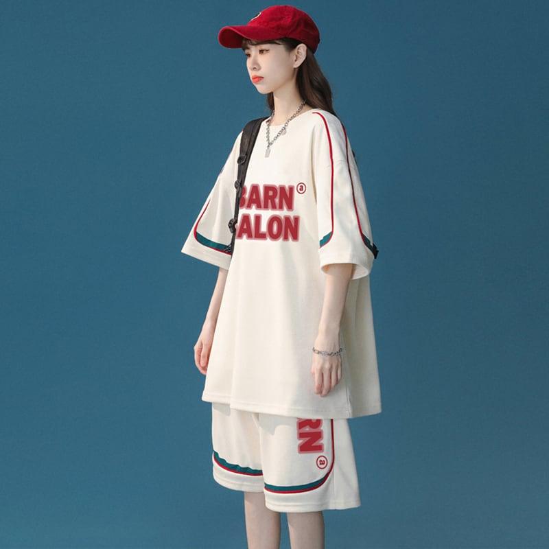 【CHAOMEICHENシリーズ】★セットアップ★ 3COLOR Tシャツ+短パン 夏服 男女兼用 メンズ ベージュ グリーン ブラック - ChinChic