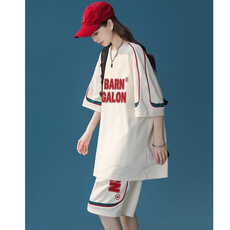【CHAOMEICHENシリーズ】★セットアップ★ 3COLOR Tシャツ+短パン 夏服 男女兼用 メンズ ベージュ グリーン ブラック - ChinChic