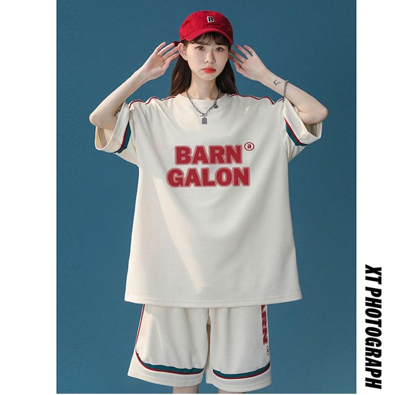 【CHAOMEICHENシリーズ】★セットアップ★ 3COLOR Tシャツ+短パン 夏服 男女兼用 メンズ ベージュ グリーン ブラック - ChinChic