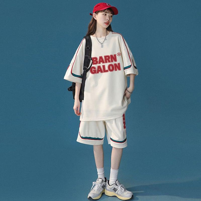 【CHAOMEICHENシリーズ】★セットアップ★ 3COLOR Tシャツ+短パン 夏服 男女兼用 メンズ ベージュ グリーン ブラック - ChinChic