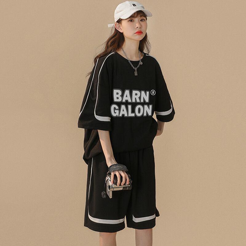 【CHAOMEICHENシリーズ】★セットアップ★ 3COLOR Tシャツ+短パン 夏服 男女兼用 メンズ ベージュ グリーン ブラック - ChinChic