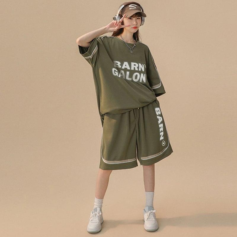 【CHAOMEICHENシリーズ】★セットアップ★ 3COLOR Tシャツ+短パン 夏服 男女兼用 メンズ ベージュ グリーン ブラック - ChinChic