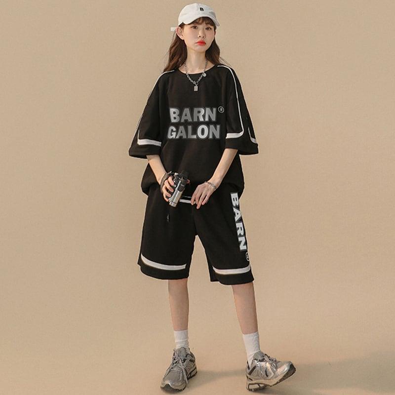 【CHAOMEICHENシリーズ】★セットアップ★ 3COLOR Tシャツ+短パン 夏服 男女兼用 メンズ ベージュ グリーン ブラック - ChinChic
