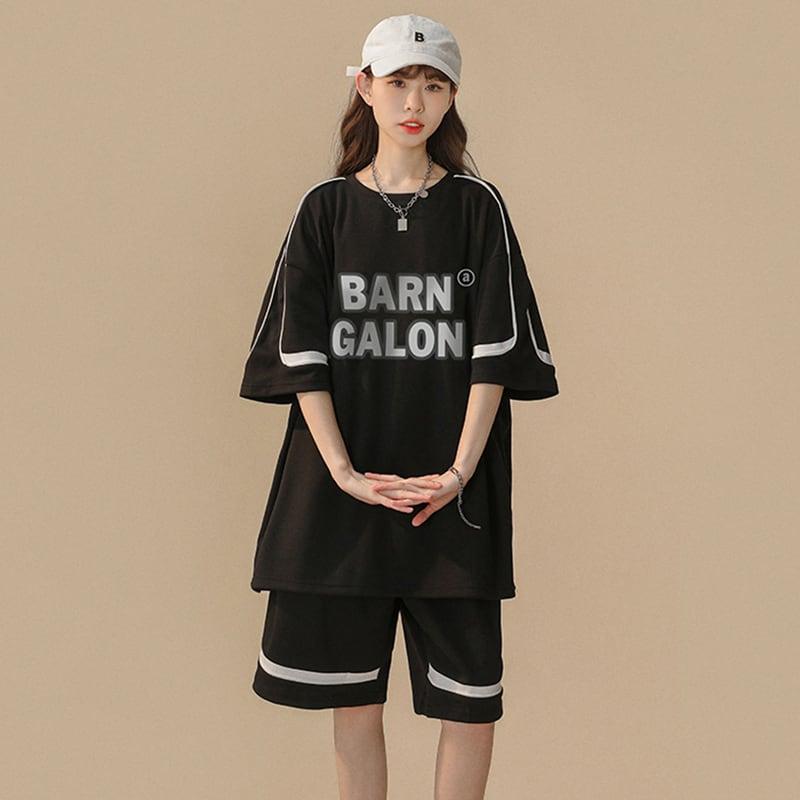 【CHAOMEICHENシリーズ】★セットアップ★ 3COLOR Tシャツ+短パン 夏服 男女兼用 メンズ ベージュ グリーン ブラック - ChinChic