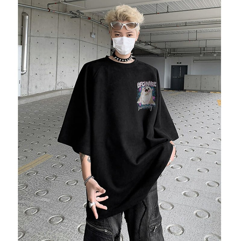 【KADISHOUシリーズ】カートゥーン 幽霊 スエード Tシャツ 男女兼用 大きいサイズ 4色 トップス