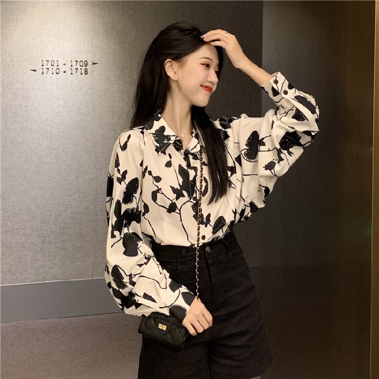 【BUDINGシリーズ】長袖シャツ レディース プリント 薄手 個性的 可愛い S M L XL レトロ トップス