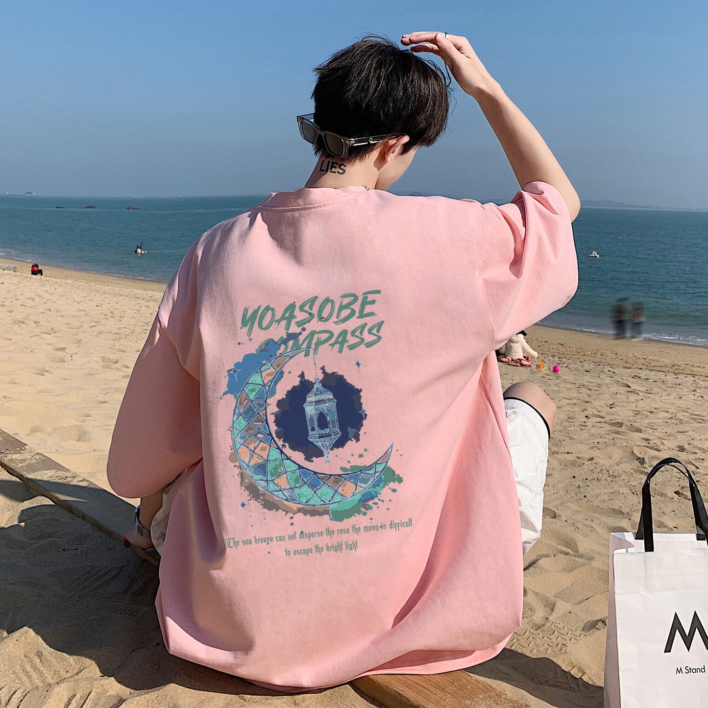 【PGリーズ】6色展開 半袖Tシャツ 月柄 男女兼用 大きいサイズ コットン トップス