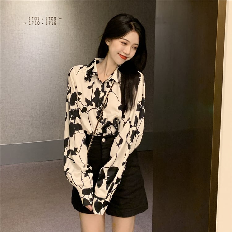 【BUDINGシリーズ】長袖シャツ レディース プリント 薄手 個性的 可愛い S M L XL レトロ トップス