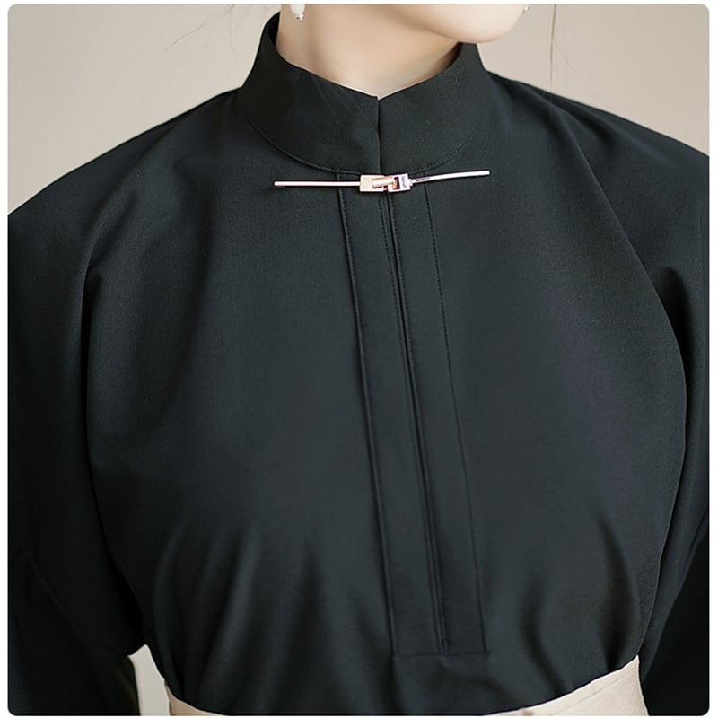 【BAIRIMENGシリーズ】チャイナ風シャツ トップス 中華服 ブラック レトロ シンプル 気質アップ