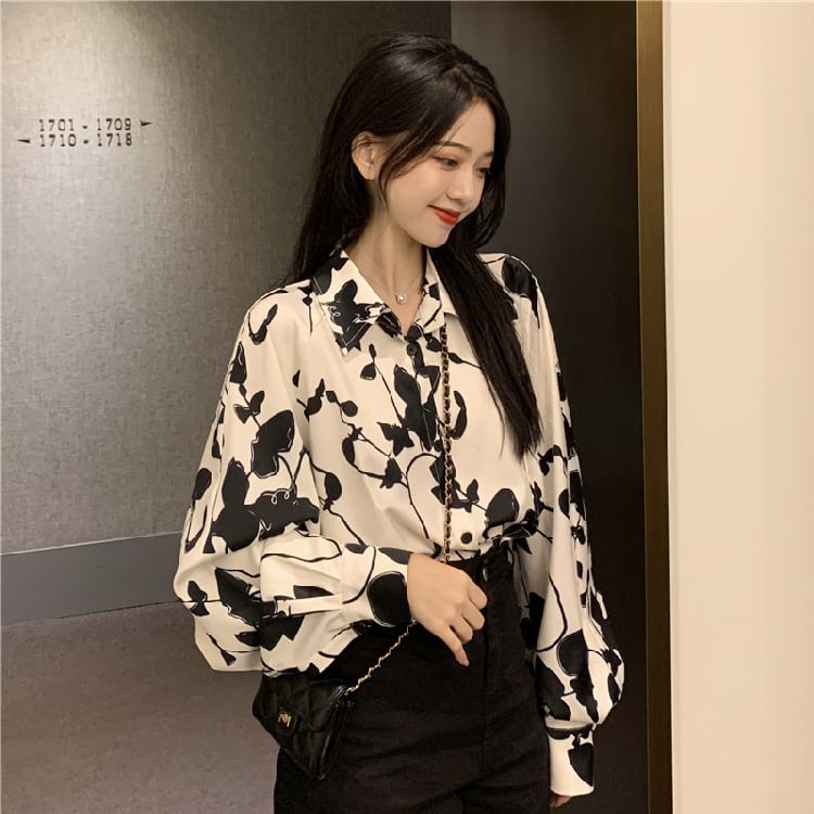 【BUDINGシリーズ】長袖シャツ レディース プリント 薄手 個性的 可愛い S M L XL レトロ トップス