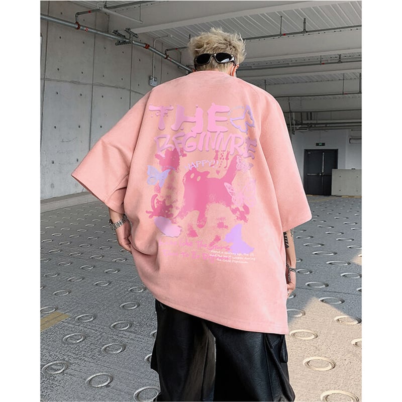 【CEXUリーズ】Tシャツ 半袖 男女兼用 大きいサイズ スエード 猫柄 4色展開 ブラック グレー