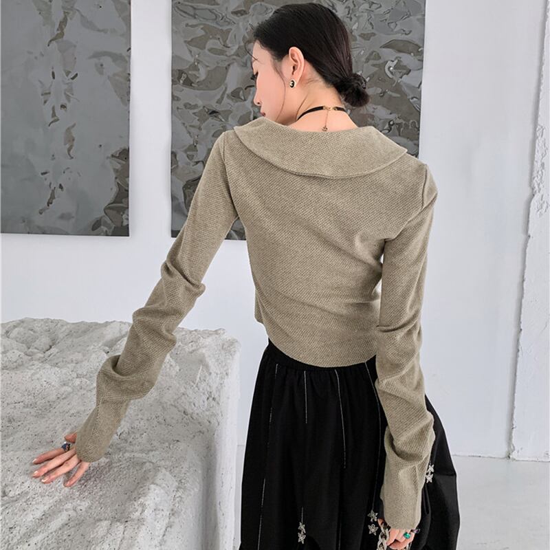 【ANNXSTUDIOシリーズ】デザイン性有り ショート丈 厚手 レトロ トップス S M