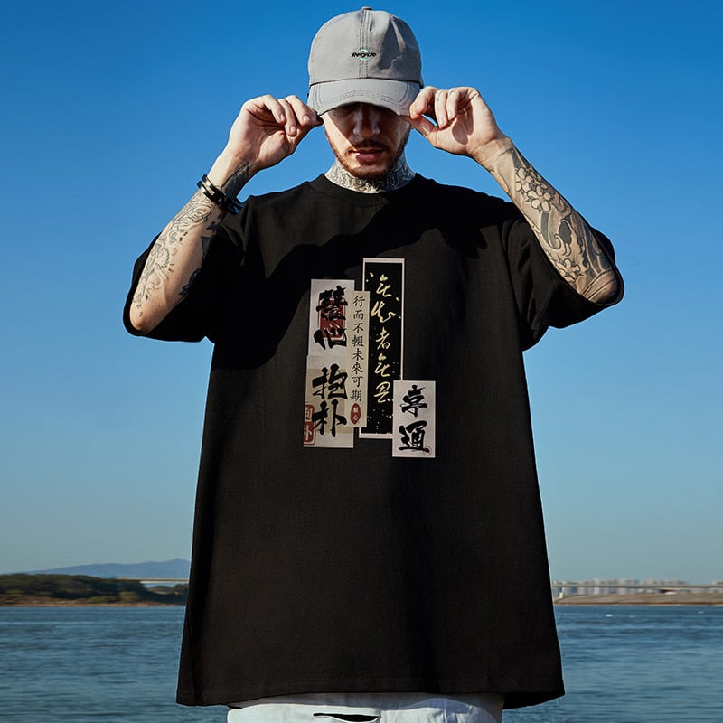 チャイナボタンモックリンガーTシャツ -オーバーサイズ