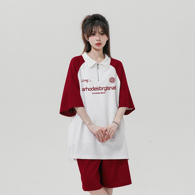 【藤伊曼シリーズ】★セットアップ★ 4色 POLOシャツ + 短パン 男女兼用 メンズ 大きいサイズ 配色 可愛い