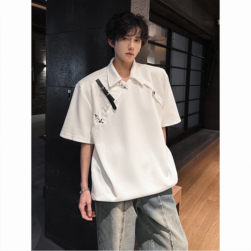 【ZHUIYIシリーズ】半袖Tシャツ トップス メンズ レディース 2色展開 デザイン性あり おしゃれ カジュアル 黒 白