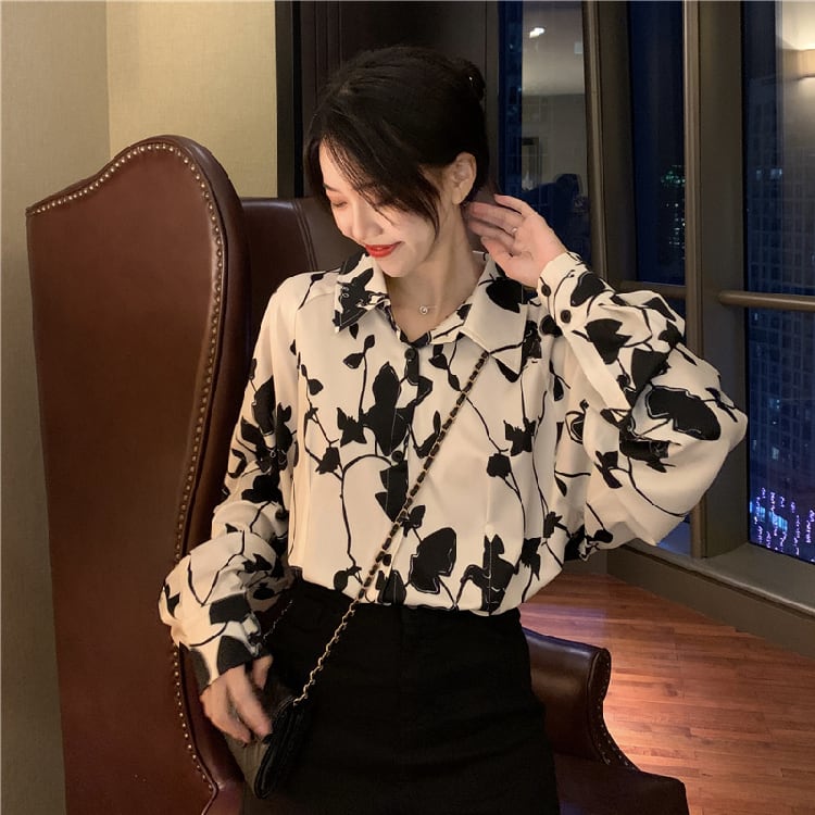 【BUDINGシリーズ】長袖シャツ レディース プリント 薄手 個性的 可愛い S M L XL レトロ トップス