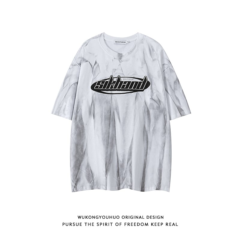 【悟シリーズ】Tシャツ 2色 トップス プリント 男女兼用 メンズ コットン 絞り染め ワインレッド ホワイト