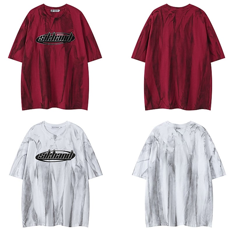 【悟シリーズ】Tシャツ 2色 トップス プリント 男女兼用 メンズ コットン 絞り染め ワインレッド ホワイト
