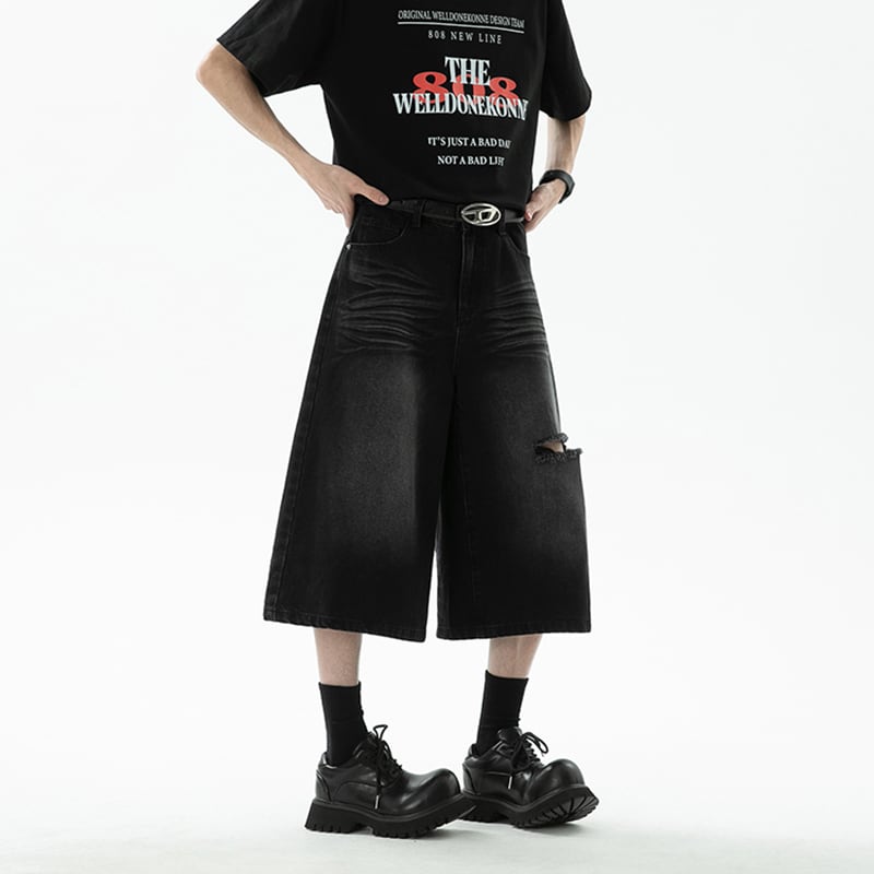 【KADISHOUシリーズ】カジュアルパンツ 七分丈 デニムパンツ ズボン ボトムス 男女兼用 メンズ レディース ブルー ブラック