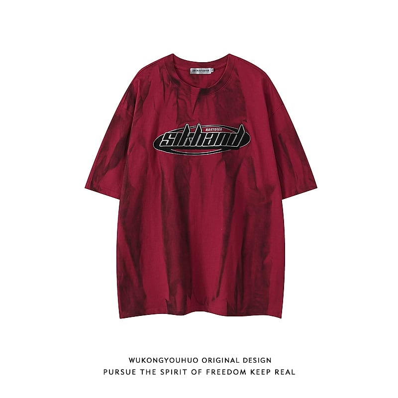 【悟シリーズ】Tシャツ 2色 トップス プリント 男女兼用 メンズ コットン 絞り染め ワインレッド ホワイト