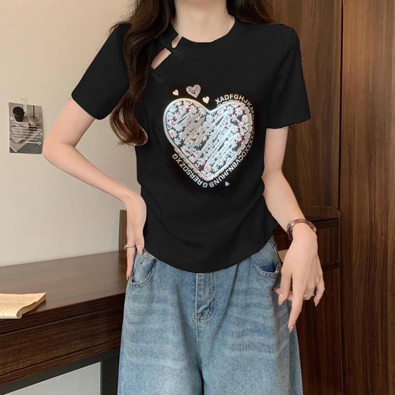 【RHJLシリーズ】チャイナ風トップス レディース Tシャツ チャイナボタン 大きいサイズ 2色展開