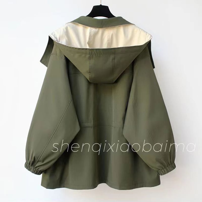 【SHENQIシリーズ】3色 フェイクレイヤード 帽子付き レディース アウター ジャケット