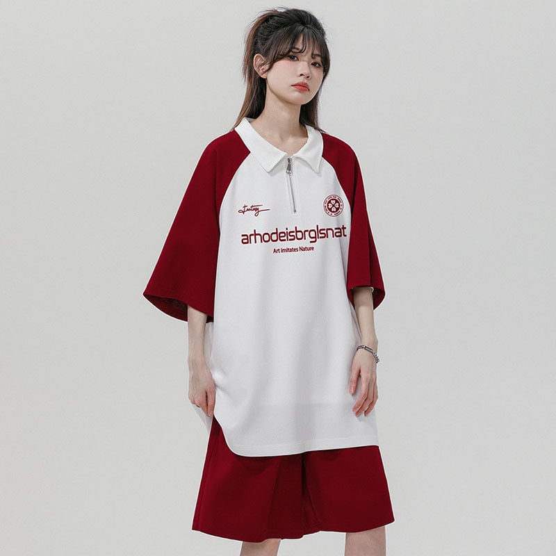 【藤伊曼シリーズ】★セットアップ★ 4色 POLOシャツ + 短パン 男女兼用 メンズ 大きいサイズ 配色 可愛い