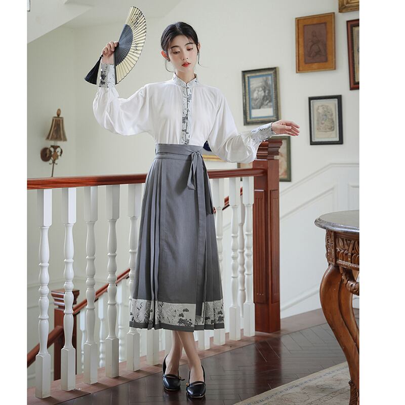 【WUJIAシリーズ】チャイナ風長袖シャツ トップス 漢元素 夏服 気質アップ S M L 切り替え