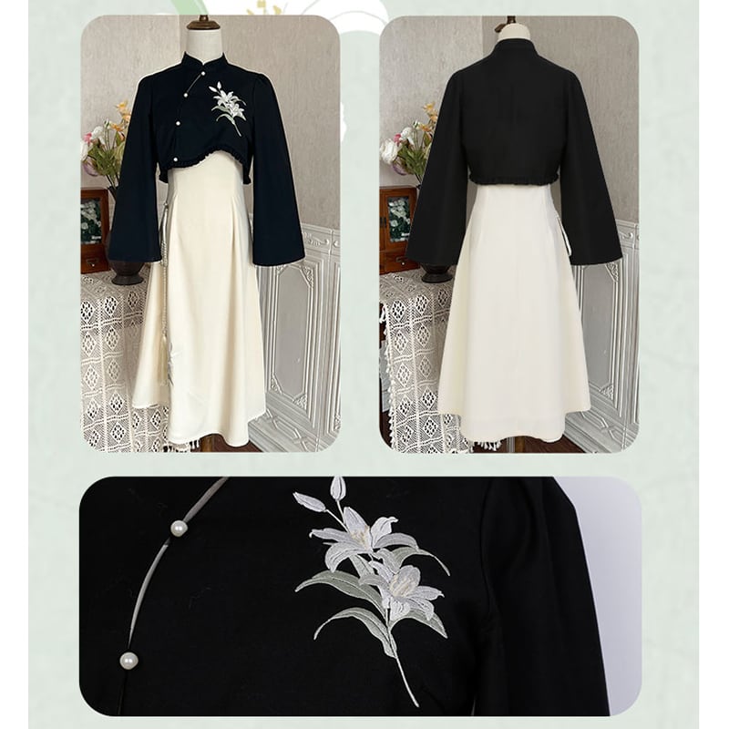 【漢如初---風鈴百合シリーズ】チャイナ風セットアップ 2点セット トップス つりワンピース 中華服 漢服 ワンピース