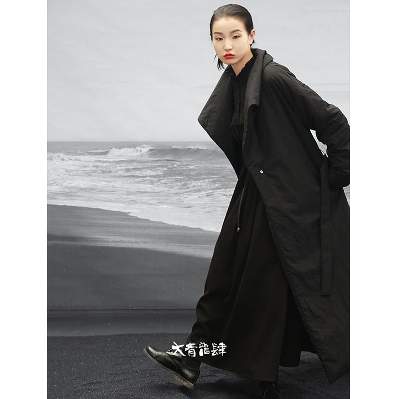 【大青龍肆シリーズ】チャイナ風コート 綿入り ブラック 冬服 暖かい ロング丈 レディース