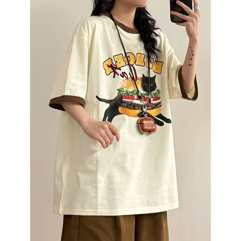 【UATONLINEシリーズ】Tシャツ 半袖 男女兼用 コットン 猫柄 ネコデザイン トップス かわいい 2023新作