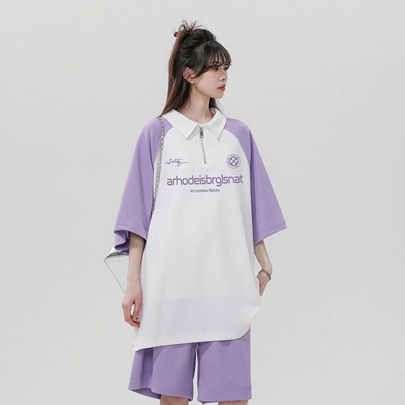 【藤伊曼シリーズ】★セットアップ★ 4色 POLOシャツ + 短パン 男女兼用 メンズ 大きいサイズ 配色 可愛い