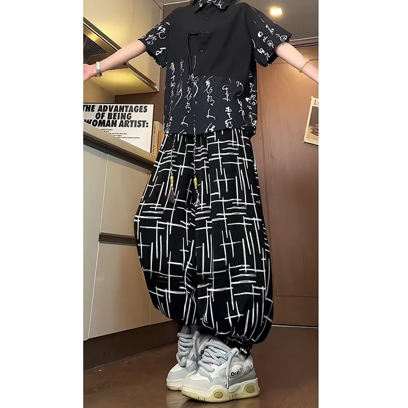 【ZHEYUANシリーズ】チャイナ風ズボン 2色 カジュアルパンツ 男女兼用 メンズ 大きいサイズ プリント ボトムス