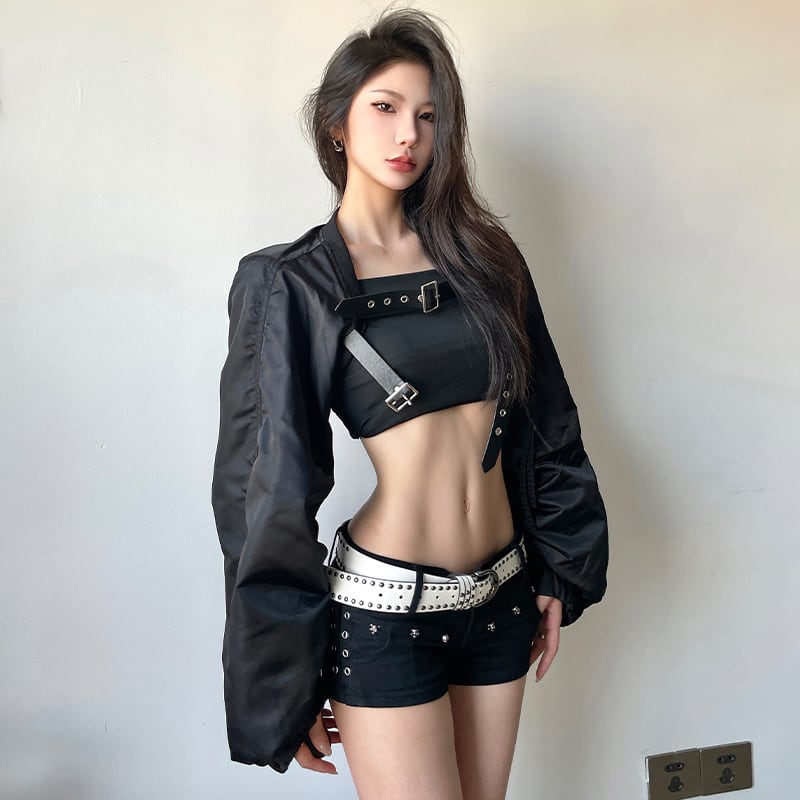 【GAGAOPTシリーズ】着痩せ セクシー レディース アウター トップス ブラック かっこいい