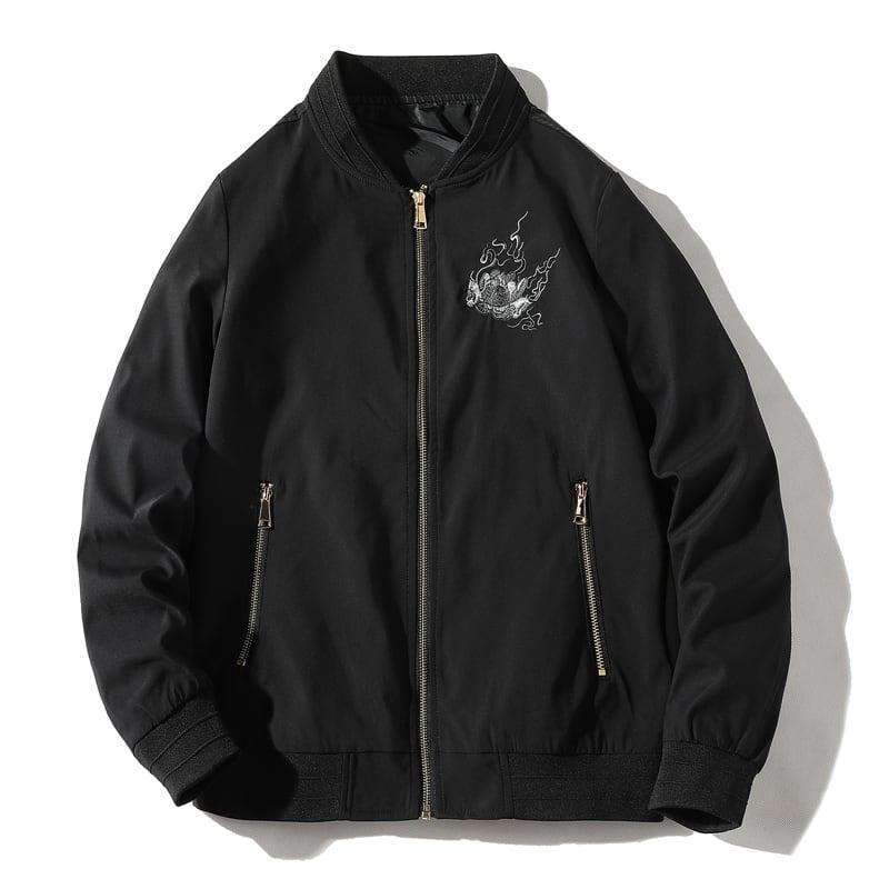 【FVSVシリーズ】★龍紋刺繍入りスタジャン★ チャイナ風アウター 龍 スカジャン ジャケット チャイナ風服 大きいサイズ 黒 白 - ChinChic