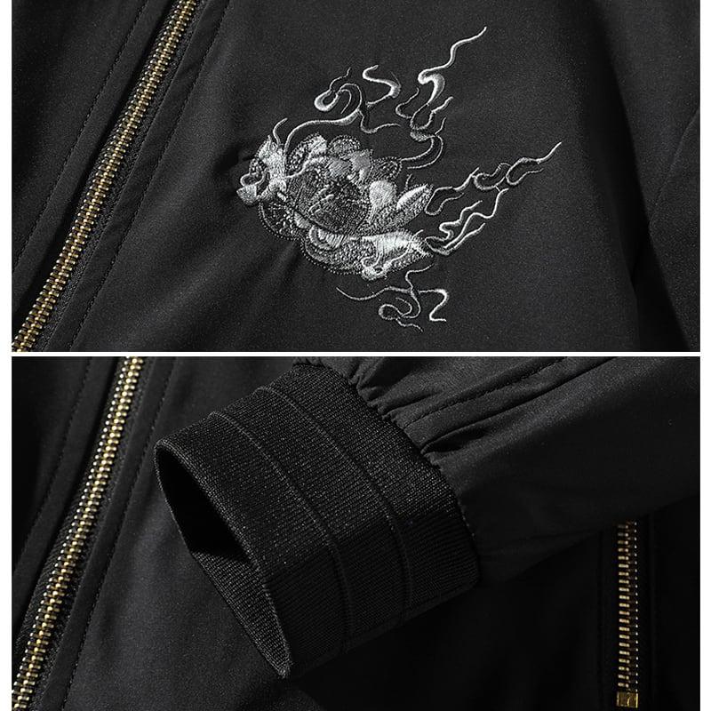 【FVSVシリーズ】★チャイナ風アウター★ 龍紋刺繍入りスタジャン 龍 キルティング有り スカジャン ジャケット チャイナ風服 大きいサイズ - ChinChic
