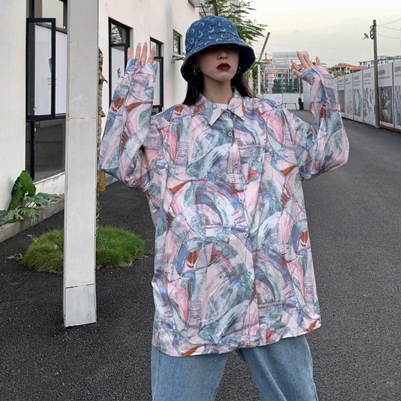 【GANGFENGシリーズ】★シャツ★ トップス 長袖シャツ 男女兼用 メンズ 彩り 落書き 原宿風 カジュアル - ChinChic