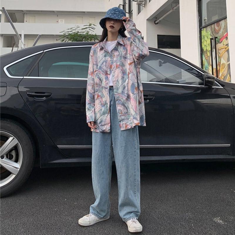 【GANGFENGシリーズ】★シャツ★ トップス 長袖シャツ 男女兼用 メンズ 彩り 落書き 原宿風 カジュアル - ChinChic