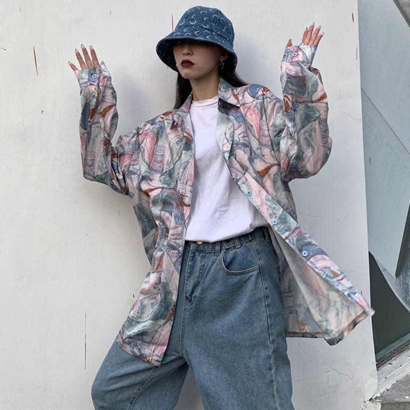 【GANGFENGシリーズ】★シャツ★ トップス 長袖シャツ 男女兼用 メンズ 彩り 落書き 原宿風 カジュアル - ChinChic
