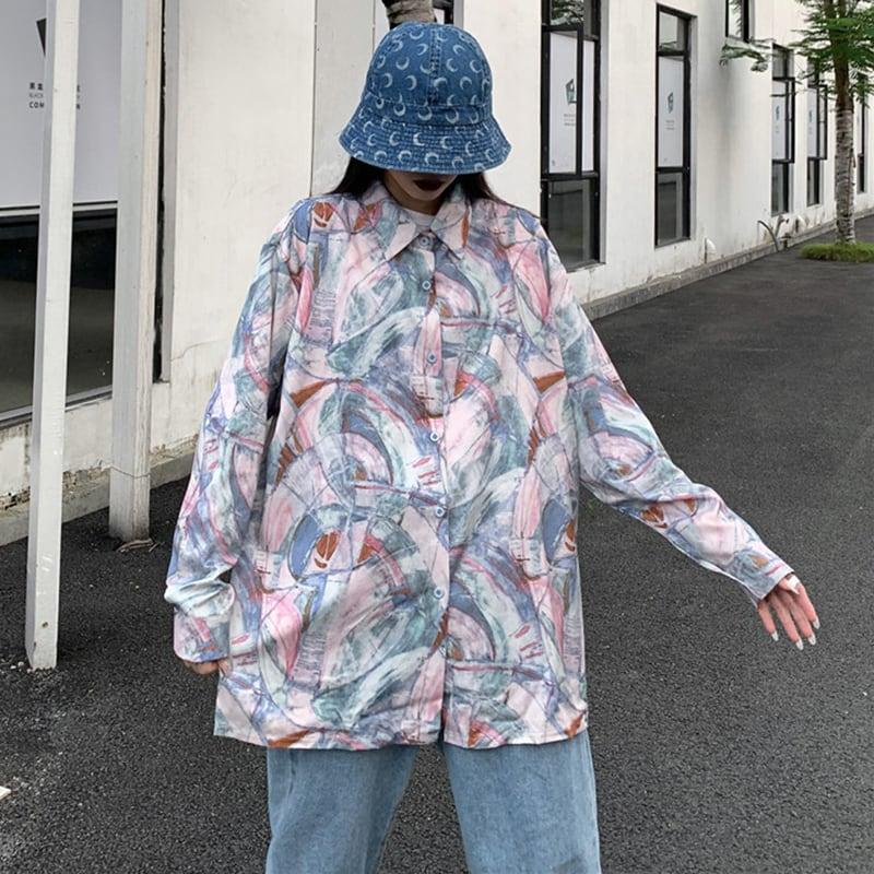 【GANGFENGシリーズ】★シャツ★ トップス 長袖シャツ 男女兼用 メンズ 彩り 落書き 原宿風 カジュアル - ChinChic