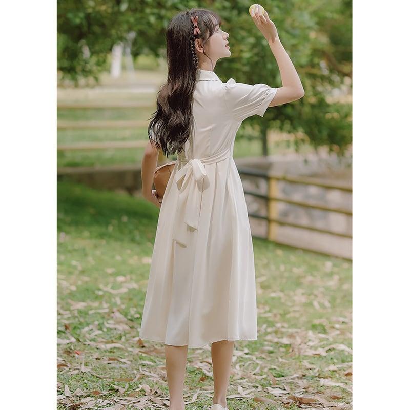 【HANXUANWEIシリーズ】★ワンピース★ レディースファッション 夏服 リボン付き デート 通勤 気質アップ - ChinChic