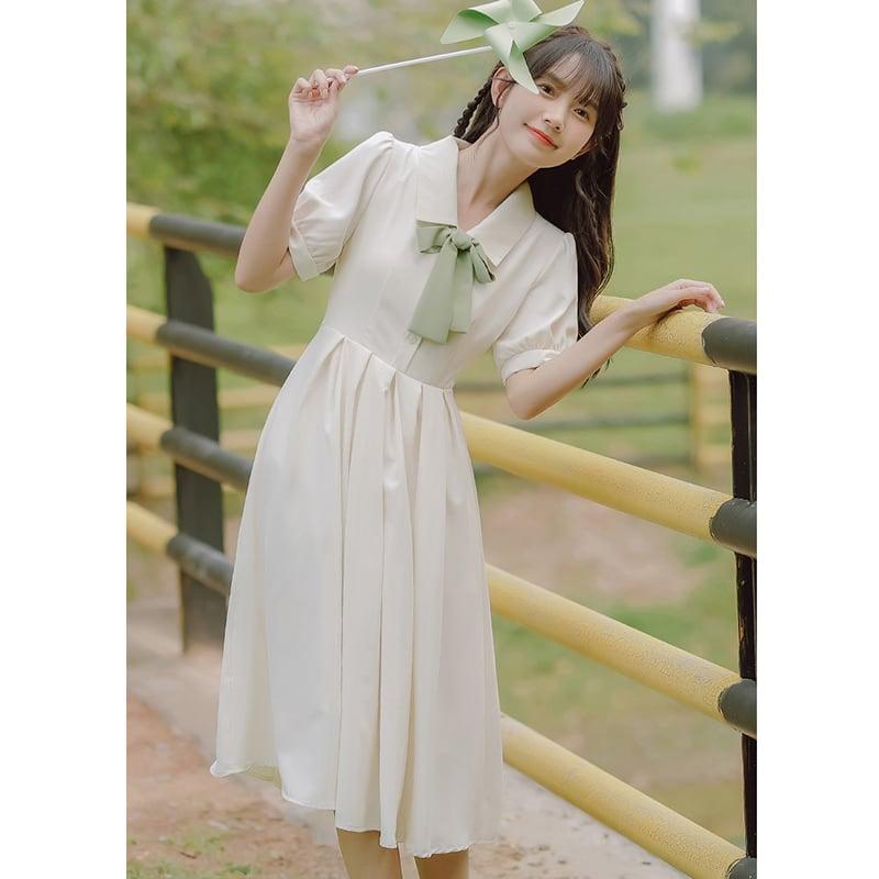 【HANXUANWEIシリーズ】★ワンピース★ レディースファッション 夏服 リボン付き デート 通勤 気質アップ - ChinChic