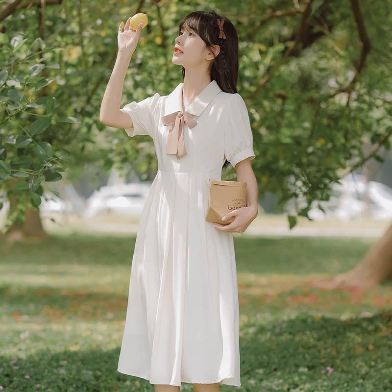 【HANXUANWEIシリーズ】★ワンピース★ レディースファッション 夏服 リボン付き デート 通勤 気質アップ - ChinChic