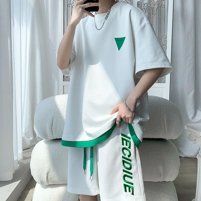 【KADISHOUシリーズ】★セットアップ★ Tシャツ+短パン 3COLOR 男女兼用 メンズ 大きいサイズ ブラック ホワイト ブルー - ChinChic