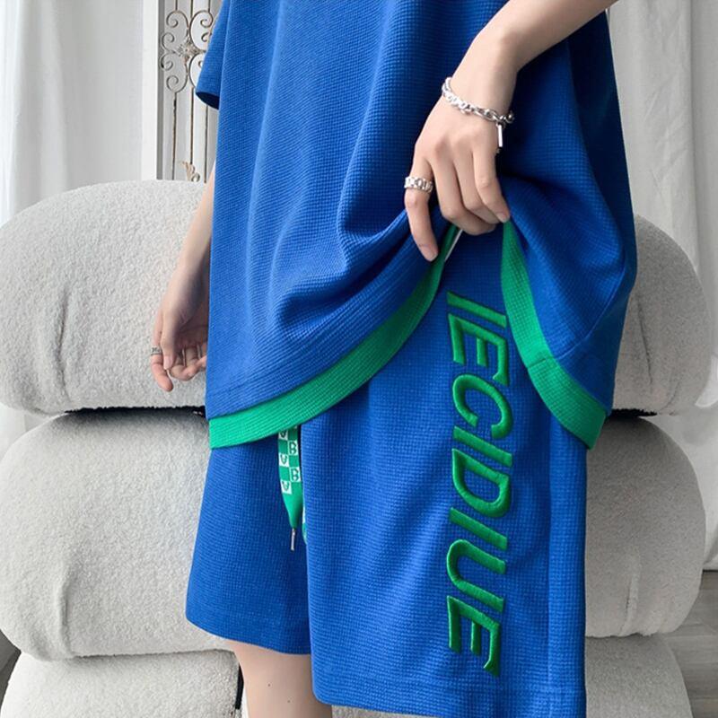 【KADISHOUシリーズ】★セットアップ★ Tシャツ+短パン 3COLOR 男女兼用 メンズ 大きいサイズ ブラック ホワイト ブルー - ChinChic