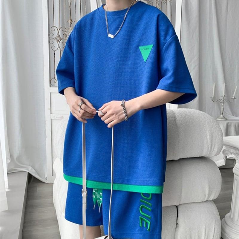 【KADISHOUシリーズ】★セットアップ★ Tシャツ+短パン 3COLOR 男女兼用 メンズ 大きいサイズ ブラック ホワイト ブルー - ChinChic