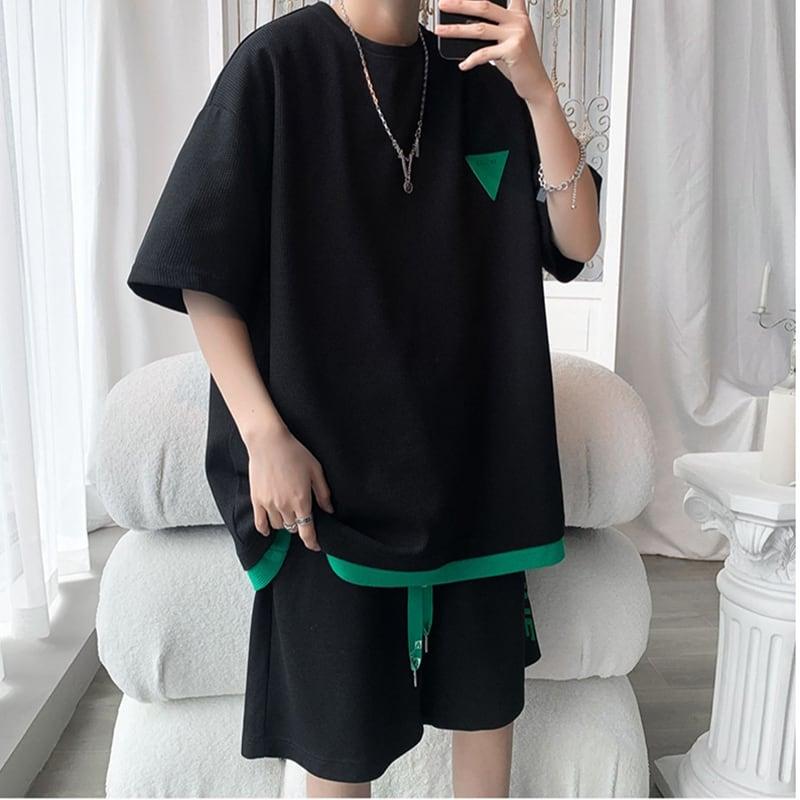 【KADISHOUシリーズ】★セットアップ★ Tシャツ+短パン 3COLOR 男女兼用 メンズ 大きいサイズ ブラック ホワイト ブルー - ChinChic